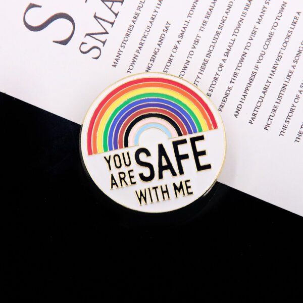 You Are Safe With Me Pin- White & Gold