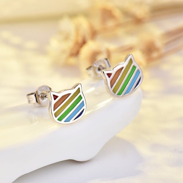 Cat Rainbow Earrings -Silver