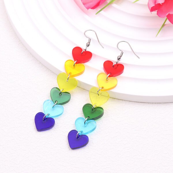 Geometric Heart Acrylic Rainbow Earrings