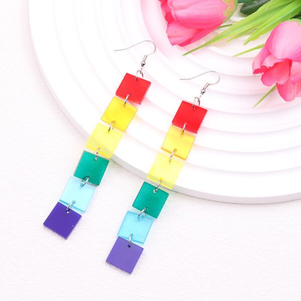 Geometric Square Acrylic Rainbow Earrings