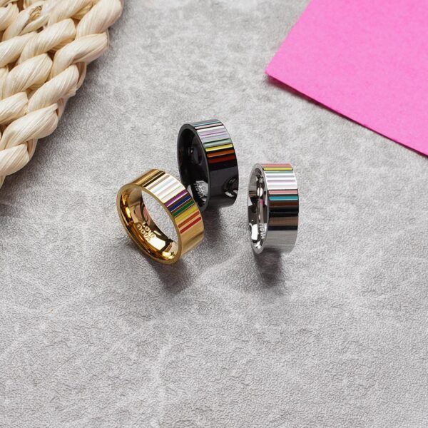 LGBTQAI+ hypoallergenic silver gold black round unisex ring