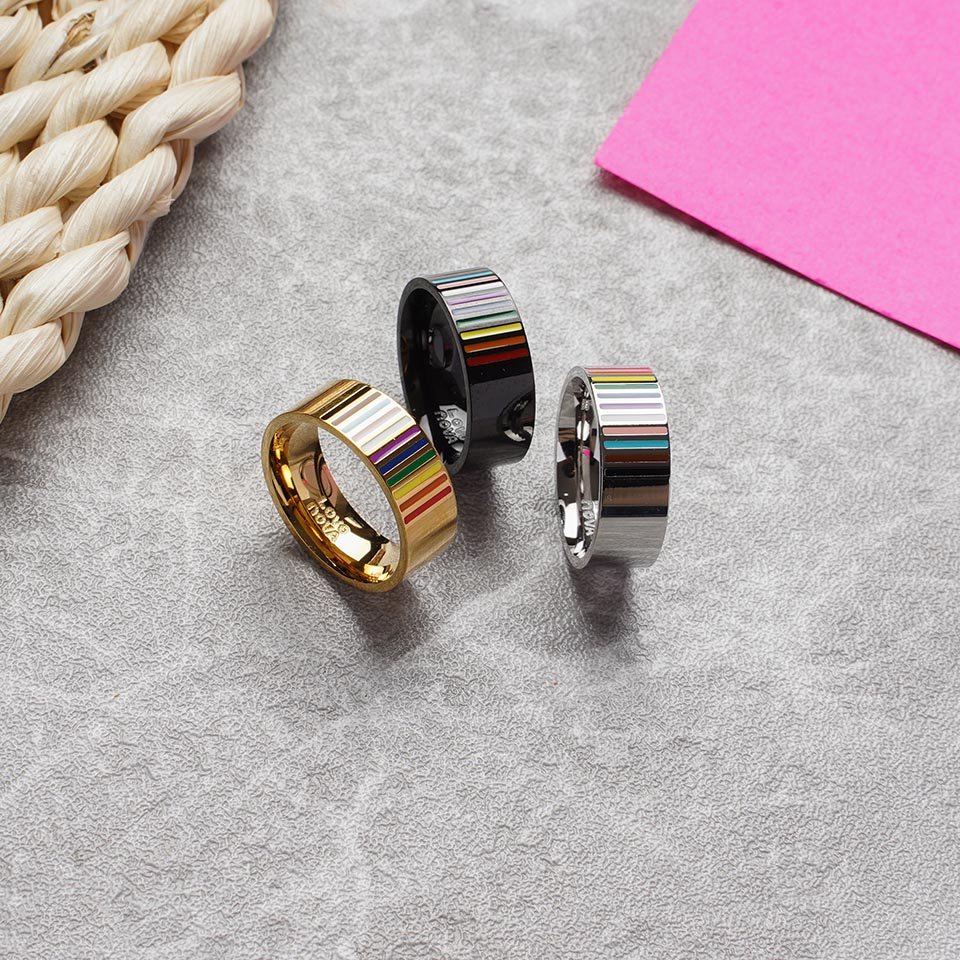 LGBTQAI+ hypoallergenic silver gold black round unisex ring