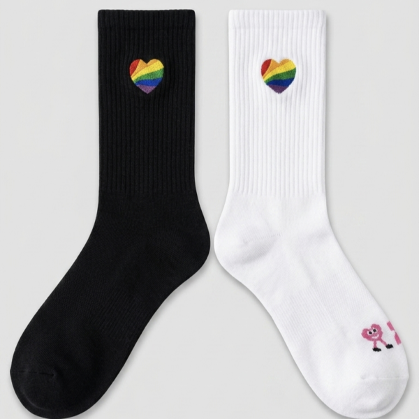 Socks Rainbow Heart Embroidery