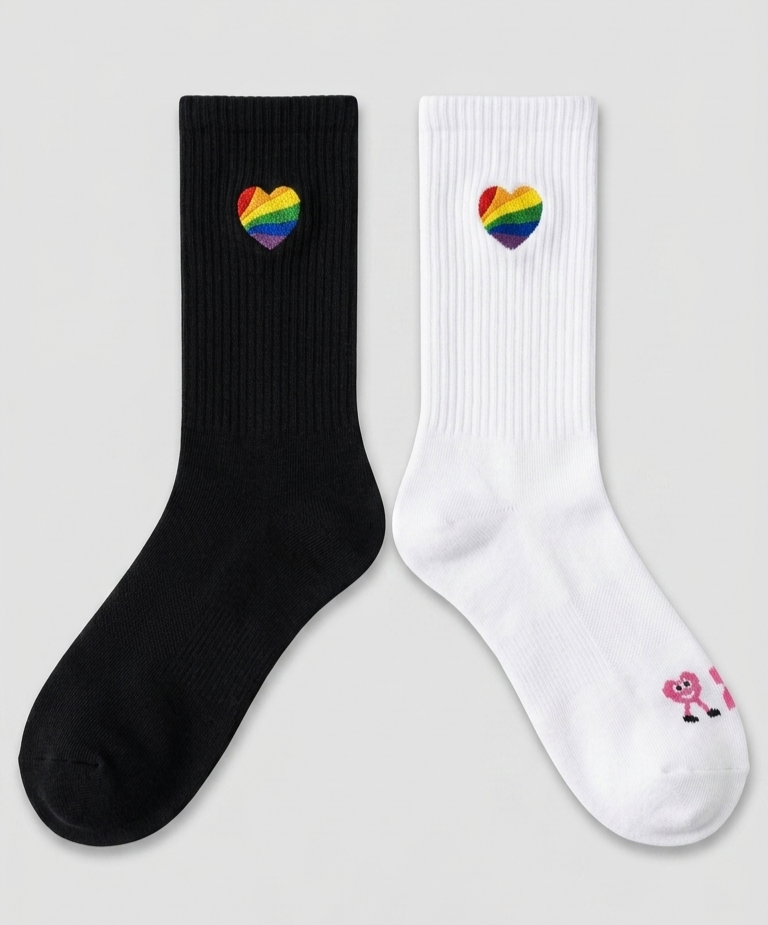 Socks Rainbow Heart Embroidery