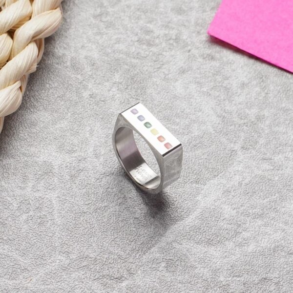 LGBTQAI+ hypoallergenic silver 
 square unisex ring